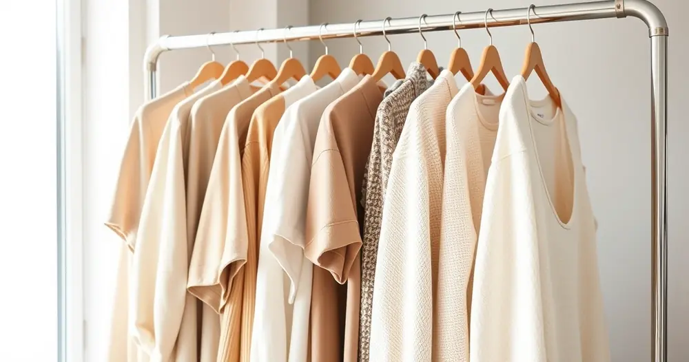 Arara com roupas de tons neutros num ambiente claro