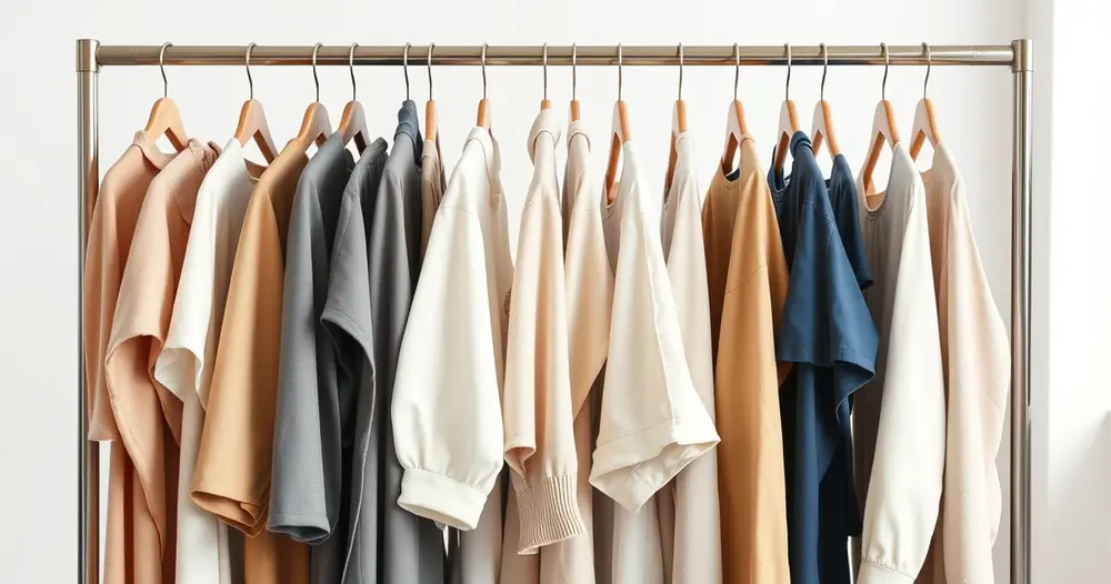 Arara com roupas de tons neutros num ambiente claro
